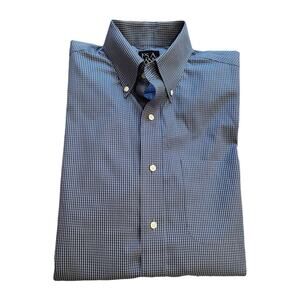 Jos A Bank Dress Shirt Mens Sz 15.5 34 Blue Plaid Traveler Long Sleeve Button Up